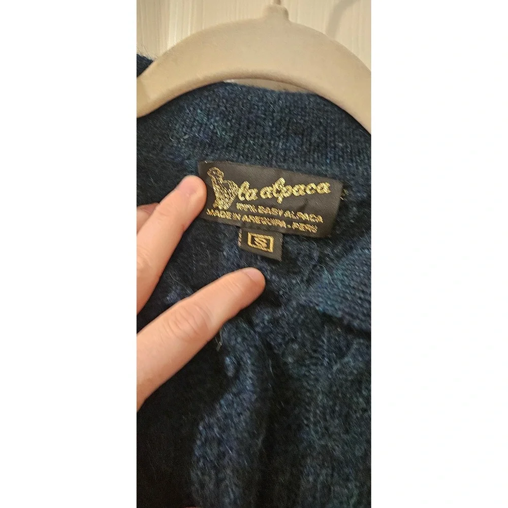 La Alpaca 100% Baby Alpaca Cable Knit‎ Button Up Cardigan Sweater Emerald Small
